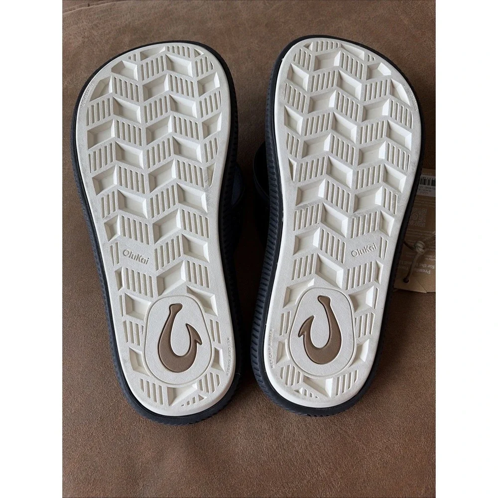 OluKai Ulele Mens Sandals Black Flip Flops 10435-4040 Size 7